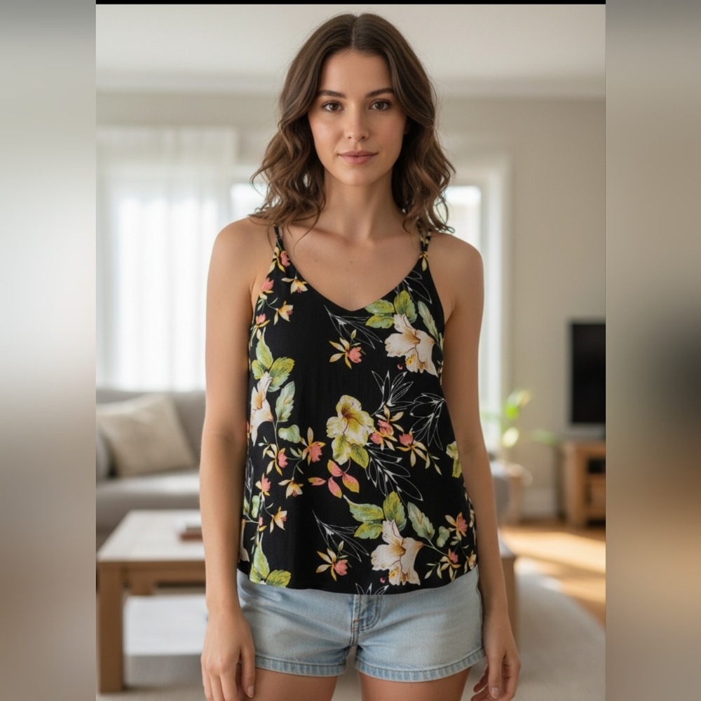 Floral Black Camisole Top